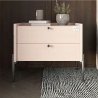 Тумба прикроватная LION Wood с двумя ящиками Розовый (черные ножки) (LION-041360)