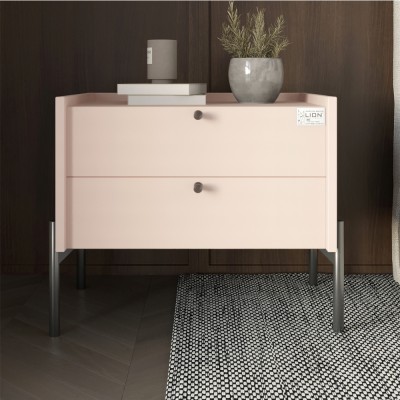 Тумба приліжкова LION Wood з двома ящиками Розовий чорні ніжки