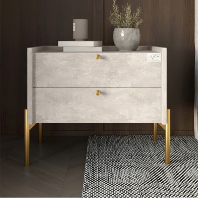 Тумба приліжкова LION Wood з двома ящиками Бетон золоті ніжки