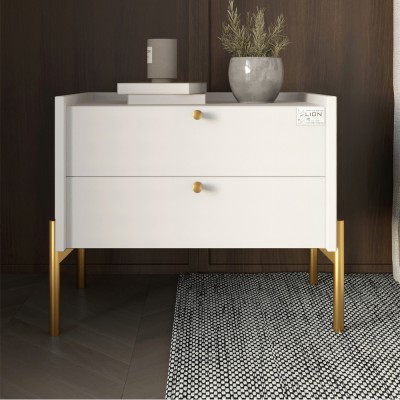 Тумба ліжкова LION Wood з двома ящиками Німфея Альба білий золоті ніжки 