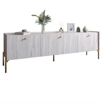 Тумба під телевізор на 3 шухляди LION Wood з золотими ніжками 180x40x50 см Самоа Дімчастий