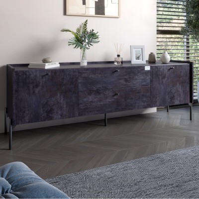 Тумба під телевізор із ящиками LION Wood із чорними ніжками 180х50х40 см Бетон темний 