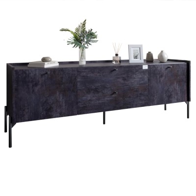 Тумба під телевізор з шухлядами LION Wood з чорними ніжками 160x40x65 см Бетон темний
