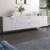 Тумба під телевізор із ящиками LION Wood із чорними ніжками 180х50х40 см Самоа Димчастий 