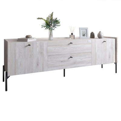 Тумба под телевизор с ящиками LION Wood с черными ножками 180х50х40 см Самоа Дымчатый (LION-043134)