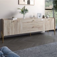 Тумба под телевизор с ящиками LION Wood с золотыми ножками 180х50х40 см Дуб Сонома (LION-043115)