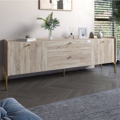 Тумба під телевізор із ящиками LION Wood із золотими ніжками 180х50х40 см Дуб Сонома 