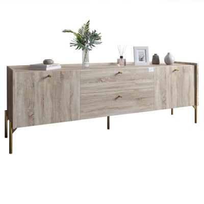 Тумба под телевизор с ящиками LION Wood с золотыми ножками 180х50х40 см Дуб Сонома (LION-043115)