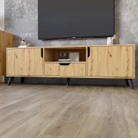 Тумба под телевизор с черными ножками М-ЗОН Борн 1600 Дуб Артизан