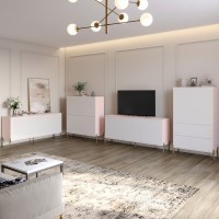 Комплект меблів для вітальні LION Амарант 4 елементи з золотими металевими ніжками Розовий/Білий