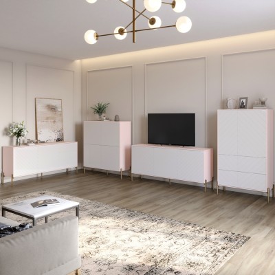 Комплект меблів для вітальні LION Амарант 4 елементи з золотими металевими ніжками Розовий/Білий