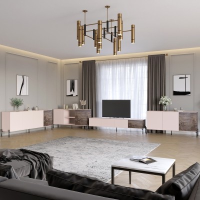 Комплект модульний для вітальні LION Грей 4 елементи з чорними металевими ніжками Рожевий/Дерево