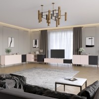 Комплект модульний для вітальні LION Грей 4 елементи з золотими металевими ніжками Розовий/Асфальт