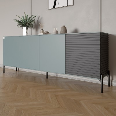 Комод у вітальню на чорних металевих ніжках LION Грей 204x38x76,5 см Граніт сірий/Асфальт