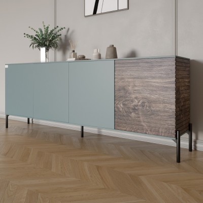 Комод у вітальню на чорних металевих ніжках LION Грей 204x38x76,5 см Граніт сірий/Дерево