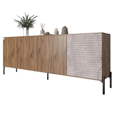 Комод у вітальню на чорних металевих ніжках LION Грей 204x38x76,5 см Дуб Ліворно/Камінь