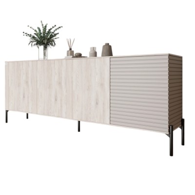 Комод у вітальню на чорних металевих ніжках LION Грей 204x38x76,5 см Самоа Димчастий/Кашемір