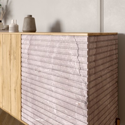 Комод у вітальню на чорних металевих ніжках LION Грей 204x38x76,5 см Самоа Димчастий/Кашемір