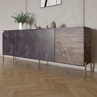 Комод на золотих металевих ніжках LION Грей 204x38x76,5 см Бетон темний/Дерево 