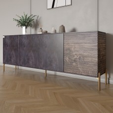 Комод на золотих металевих ніжках LION Грей 204x38x76,5 см Бетон темний/Дерево 
