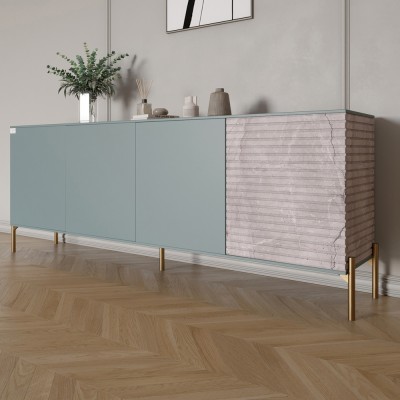 Комод на золотих металевих ніжках LION Грей 204x38x76,5 см Граніт сірий/Камінь