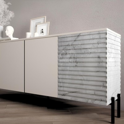 Комод у вітальню на чорних металевих ніжках LION Грей 204x38x76,5 см Самоа Димчастий/Кашемір