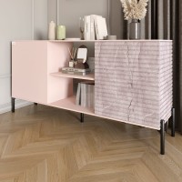 Комод відкритий на чорних металевих ніжках LION Грей Рожевий/Камінь 