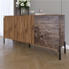 Комод закритий у вітальню на чорних металевих ніжках LION Грей 154x38x76,5 см Дуб Ліворно/Дерево 
