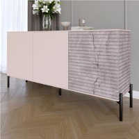 Комод закрытый в гостиную на черных металлических ножках LION Грей 154x38x76,5 см Розовый/Камень (LION-041800)