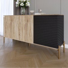 Комод закритий у вітальню на золотих металевих ніжках LION Грей 154x38x76,5 см Дуб сонома/Асфальт 