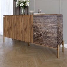 Комод закритий у вітальню на золотих металевих ніжках LION Грей 154x38x76,5 см Дуб Ліворно/Дерево 