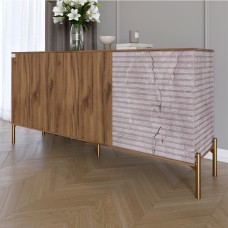Комод закритий у вітальню на золотих металевих ніжках LION Грей 154x38x76,5 см Дуб Ліворно/Камінь 