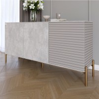 Комод закритий у вітальню на золотих металевих ніжках LION Грей 154x38x76,5 см Бетон/Кашемір