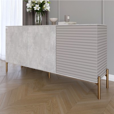 Комод закритий у вітальню на золотих металевих ніжках LION Грей 154x38x76,5 см Бетон/Кашемір