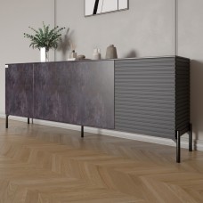 Комод в гостиную на черных металлических ножках LION Грей 204x38x76,5 см Бетон темный/Асфальт (LION-042465)