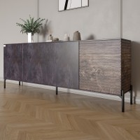 Комод в гостиную на черных металлических ножках LION Грей 204x38x76,5 см Бетон темный/Дерево (LION-042515)