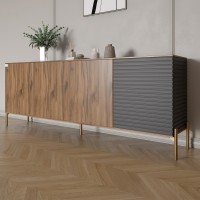 Комод на золотих металевих ніжках LION Грей 204x38x76,5 см Дуб Ліворно/Асфальт 