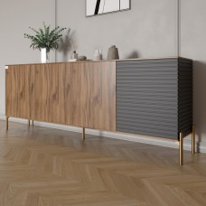 Комод на золотих металевих ніжках LION Грей 204x38x76,5 см Дуб Ліворно/Асфальт 