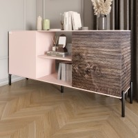 Комод відкритий на чорних металевих ніжках LION Грей Рожевий/Дерево 