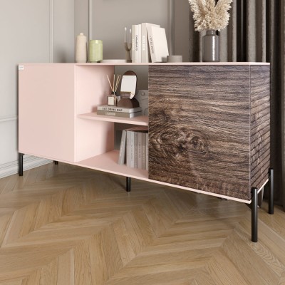 Комод відкритий на чорних металевих ніжках LION Грей Рожевий/Дерево 