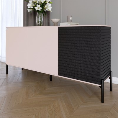 Комод закритий у вітальню на чорних металевих ніжках LION Грей Рожевий/Асфальт 1540x380x765 