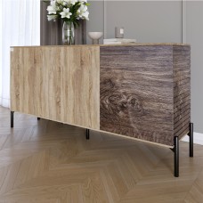 Комод закритий у вітальню на чорних металевих ніжках LION Грей 154x38x76,5 см Дуб сонома трюфель/Дерево 
