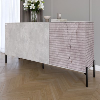 Комод закритий у вітальню на чорних металевих ніжках LION Грей 154x38x76,5 см Бетон/Камінь