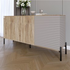 Комод закритий у вітальню на чорних металевих ніжках LION Грей 154x38x76,5 см Дуб сонома трюфель/Кашемір 