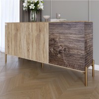 Комод закритий у вітальню на золотих металевих ніжках LION Грей 154x38x76,5 см Дуб сонома трюфель/Дерево 