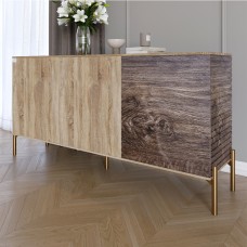 Комод закритий у вітальню на золотих металевих ніжках LION Грей 154x38x76,5 см Дуб сонома трюфель/Дерево 