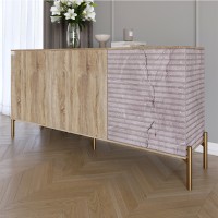 Комод закрытый в гостиную на золотых металлических ножках LION Грей 154x38x76,5 см Дуб сонома трюфель/Камень (LION-041856)