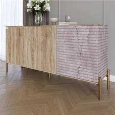 Комод закритий у вітальню на золотих металевих ніжках LION Грей 154x38x76,5 см Дуб сонома трюфель/Камінь 