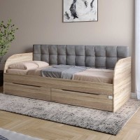 Дитяче полуторне ліжко LION Л-7 з ящиками та ламелями Лілі-95 120x200 см Дуб сонома трюфель 