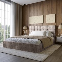 Двуспальная деревянная кровать с мягким изголовьем LION Пикси Silk 105 (Шоколадный) 180х200 см (LION-044259)